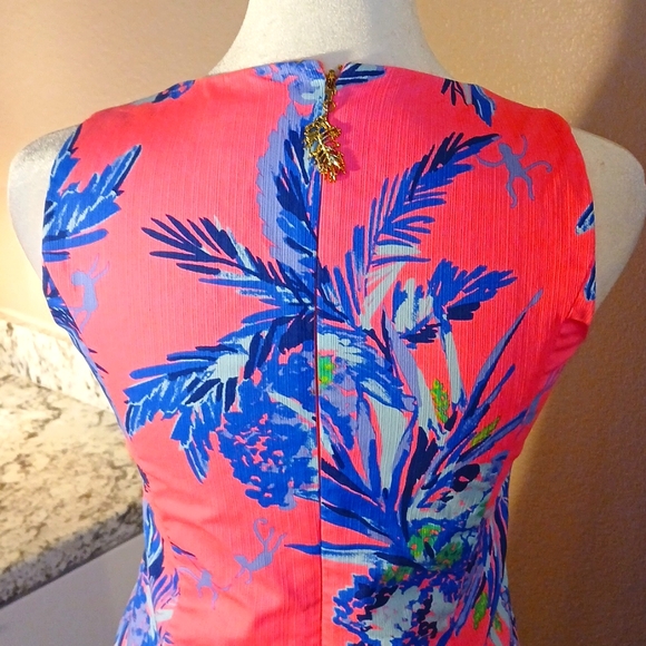 Lilly Pulitzer Pink & Blue Tropical Palm Floral Pattern Sheath Dress Size 00 - Picture 8 of 11